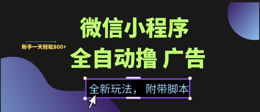 微信小程序全自动撸广告项目，彻底解决没流量的问题，新手一天8张+【揭秘】-创业项目网