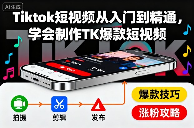 Tiktok短视频从入门到精通，学会制作TK爆款短视频-创业项目网