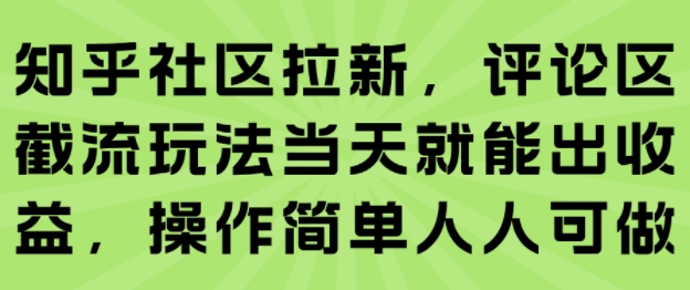 知乎社区拉新，评论区截流玩法当天就能出收益，操作简单人人可做-创业项目网
