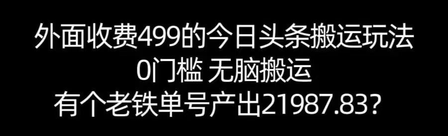 【168网创11期】单号产出21987.83？0门槛无脑搬运，外面收费499的今日头条搬运玩法！-创业项目网