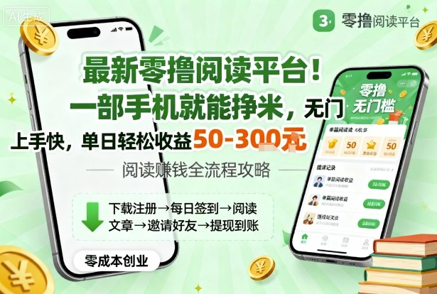 最新零撸阅读平台！一部手机就能挣米，无门槛上手快，单日轻松收益50-3张【揭秘】-创业项目网
