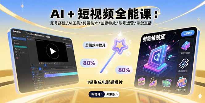 （15862期）AI+短视频全能课：账号搭建/AI工具/剪辑技术/创意特效/账号运营/带货直播-创业项目网