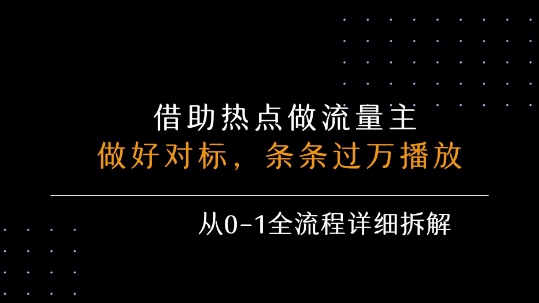 借力热点，乘顺风车玩流量主，条条过万播放， 每月收益5k+，从0-1全流程详细拆解-创业项目网