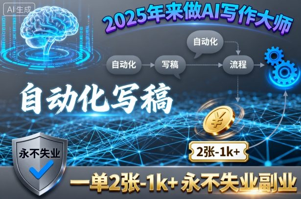 2025年来做AI写作大师，自动化写稿，一单2张-1k+，永不失业副业-创业项目网