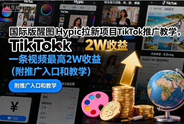 国际版醒图Hypic拉新项目TikTok推广教学，一条视频最高2W收益（附推广入口和教学）-创业项目网