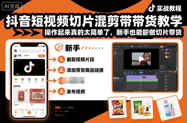 抖音短视频切片混剪带货教学，操作起来真的太简单了，新手也能做切片带货-创业项目网