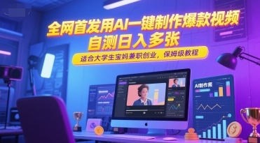 全网首发用AI一键制作爆款视频，自测日入多张，适合大学生宝妈兼职创业，保姆级教程-创业项目网
