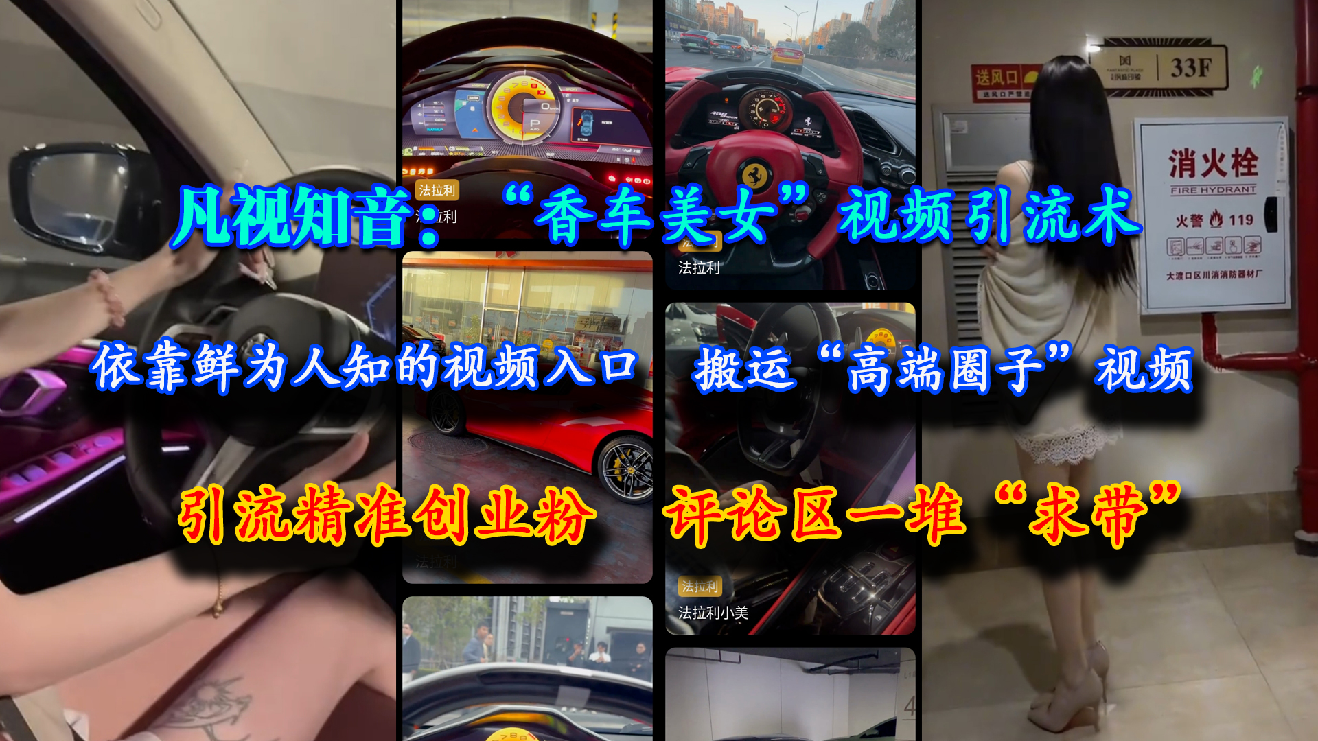 （15199期）凡视知音：“香车美女”视频引流术，依靠鲜为人知的视频入口，搬运“高端圈子”视频，引流精准创业粉，评论区一堆“求带”-创业项目网