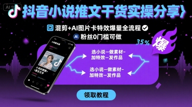 抖音小说推文干货实操分享，混剪+AI图片卡特效爆量全流程，0粉丝0门槛可做-创业项目网
