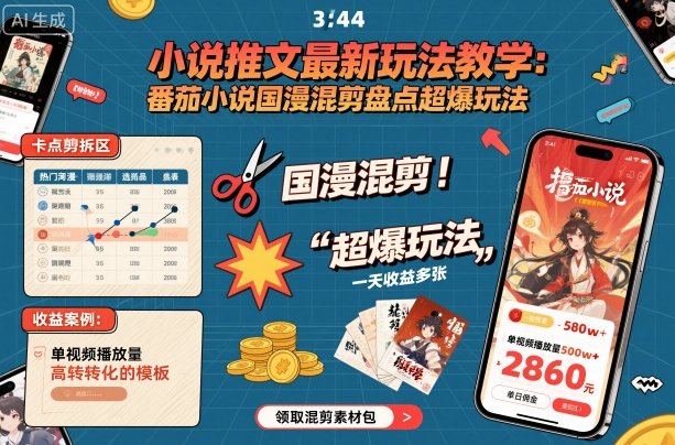 小说推文最新玩法教学，番茄小说国漫混剪盘点超爆玩法，全程干货，一天收益多张-创业项目网