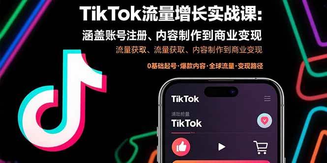 （15791期）TikTok流量增长实战课：涵盖账号注册、流量获取、内容制作到商业变现-创业项目网