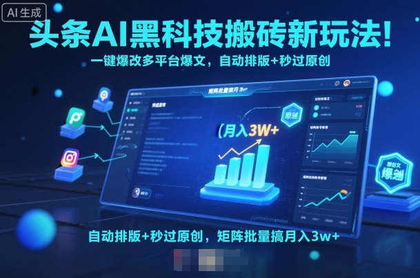头条AI黑科技搬砖新玩法！一键爆改多平台爆文，自动排版+秒过原创，矩阵批量搞月入3w+【揭秘】-创业项目网