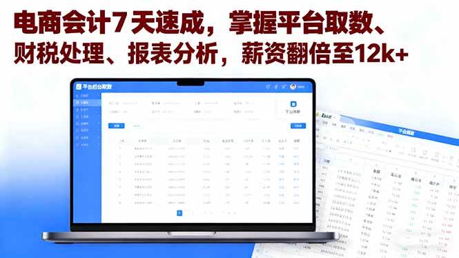 （16192期）电商会计7天速成，掌握平台取数、财税处理、报表分析，薪资翻倍至12k+-创业项目网