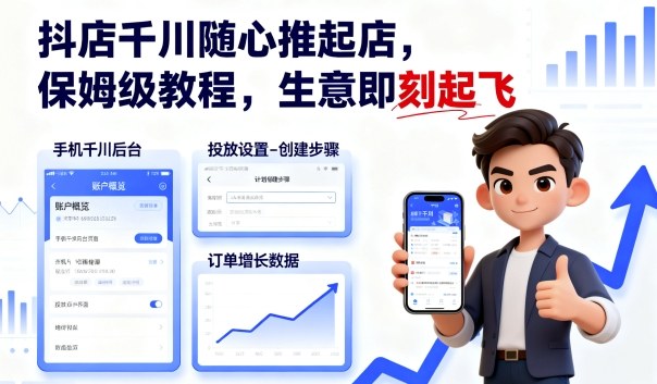 抖店千川随心推起店，保姆级教程，生意即刻起飞-创业项目网
