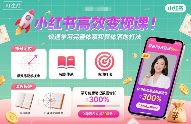 小红书高效变现课，快速学习小红书完整体系和具体落地打法-创业项目网