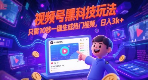 视频号黑科技玩法，只需10秒一键生成热门视频，日入3k+【揭秘】-创业项目网