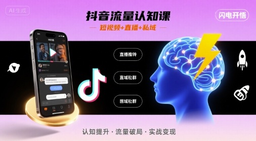 抖音流量认知课，短视频+直播+私域，认知提升，闪电开悟-创业项目网